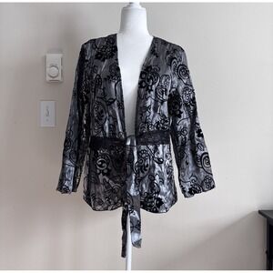 Vintage Y2K Whimsigoth Velvet Plus Size 2X Top Silver Black Goth Lace Dressbarn